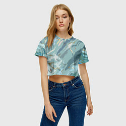 Футболка 3D укороченная женская Холодный голубой абстракция, цвет: 3D-принт — фото 2