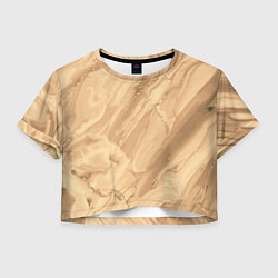 Футболка 3D укороченная женская Бежевая текстура каменная мрамор, цвет: 3D-принт