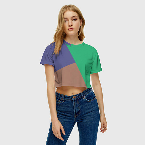 Женский топ Триада зелёный фиолетовый и коричневый геометричны / 3D-принт – фото 3