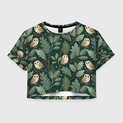 Футболка 3D укороченная женская Совы в лесу, цвет: 3D-принт