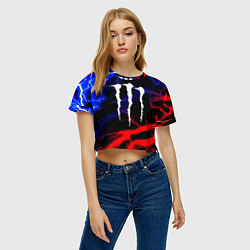 Футболка 3D укороченная женская Monster energy молнии неон, цвет: 3D-принт — фото 2