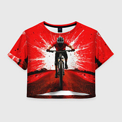 Футболка 3D укороченная женская Горный велосипед на красном, цвет: 3D-принт