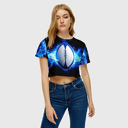 Футболка 3D укороченная женская Мяч для регби в синем пламени, цвет: 3D-принт — фото 2