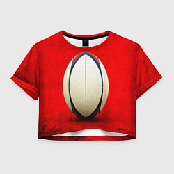 Футболка 3D укороченная женская Мяч для регби на красном, цвет: 3D-принт