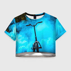 Футболка 3D укороченная женская Самокат в синем дыму, цвет: 3D-принт