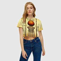 Футболка 3D укороченная женская Кольцо с баскетбольным мячом, цвет: 3D-принт — фото 2