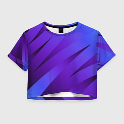 Футболка 3D укороченная женская Сине-фиолетовый абстрактные линии, цвет: 3D-принт