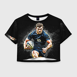 Футболка 3D укороченная женская Регбист на черном, цвет: 3D-принт