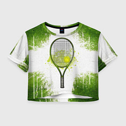 Футболка 3D укороченная женская Теннисная ракетка в зеленом, цвет: 3D-принт
