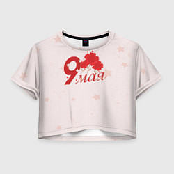 Футболка 3D укороченная женская 9 мая гвоздики, цвет: 3D-принт