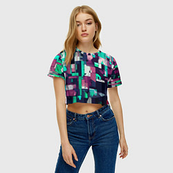 Футболка 3D укороченная женская Абстракция бирюзовый с розовым геометричный, цвет: 3D-принт — фото 2