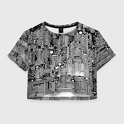 Футболка 3D укороченная женская Чёрно-белые абстракция точки полоски, цвет: 3D-принт