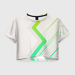 Футболка 3D укороченная женская Color white line green, цвет: 3D-принт