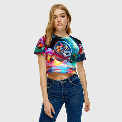 Женский топ Том и Джерри летят в ракете - нейроарт / 3D-принт – фото 3