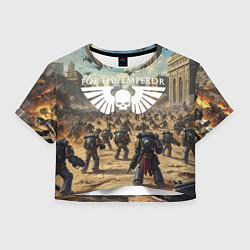 Футболка 3D укороченная женская Warhammer 40k поле боя, цвет: 3D-принт