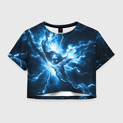 Футболка 3D укороченная женская Бело-синяя туманность, цвет: 3D-принт