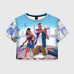 Футболка 3D укороченная женская GTA 6 главные герои, цвет: 3D-принт