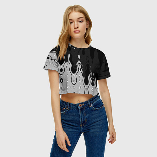 Женский топ Чёрно-белый абстракция стекающаяся / 3D-принт – фото 3