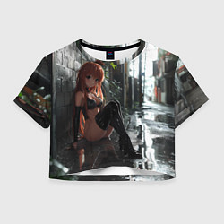 Футболка 3D укороченная женская Девушка в переулке под дождем, цвет: 3D-принт
