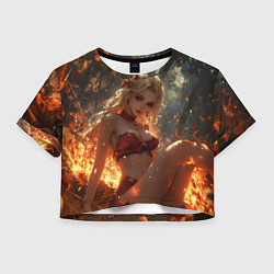 Футболка 3D укороченная женская Огненная аниме девушка, цвет: 3D-принт