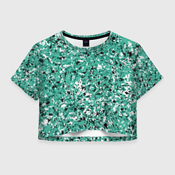 Футболка 3D укороченная женская Бирюзовый с чёрно-белыми пятнами, цвет: 3D-принт