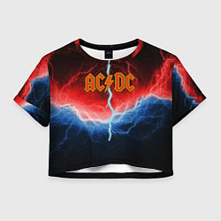 Футболка 3D укороченная женская ACDC лого и молнии, цвет: 3D-принт