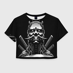 Футболка 3D укороченная женская Киборг ниндзя в маске демона, цвет: 3D-принт