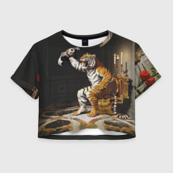 Женский топ Тигр сидит на золотом унитазе сердится