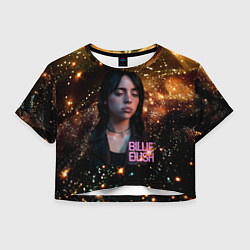Футболка 3D укороченная женская Билли Айлиш с блестками на фоне, цвет: 3D-принт