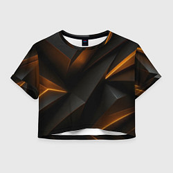 Футболка 3D укороченная женская Черная текстура с углами, цвет: 3D-принт