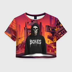 Футболка 3D укороченная женская Bones скелет, цвет: 3D-принт