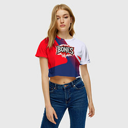 Футболка 3D укороченная женская Bones лого на красной краске, цвет: 3D-принт — фото 2