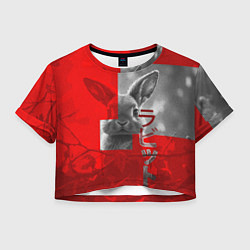 Футболка 3D укороченная женская Бурый резвый кролик, цвет: 3D-принт