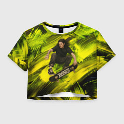 Футболка 3D укороченная женская Bones скейтер, цвет: 3D-принт