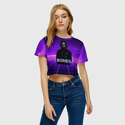 Футболка 3D укороченная женская Bones retrowave, цвет: 3D-принт — фото 2
