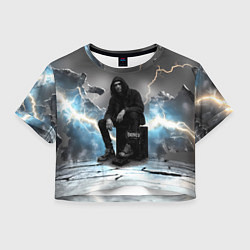 Футболка 3D укороченная женская Bones на фоне молний, цвет: 3D-принт