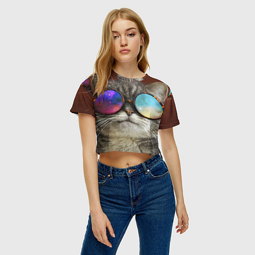 Женский топ A Cat with multicolored glasses / 3D-принт – фото 3
