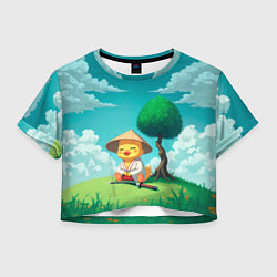 Футболка 3D укороченная женская Уточка в кимоно под миниатюрным деревом, цвет: 3D-принт