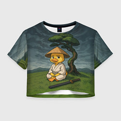 Футболка 3D укороченная женская Утенок самурай - медитация, цвет: 3D-принт
