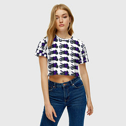 Футболка 3D укороченная женская Motorcycle purple gloss, цвет: 3D-принт — фото 2