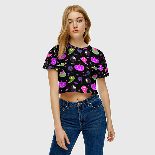Женский топ Halloween pink black pumpkin / 3D-принт – фото 3