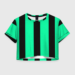Футболка 3D укороченная женская Color turquoise black line, цвет: 3D-принт