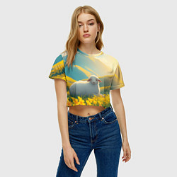 Футболка 3D укороченная женская Овечка в цветочной долине, цвет: 3D-принт — фото 2