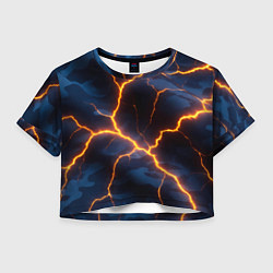 Футболка 3D укороченная женская Молния на камуфляжной текстуре, цвет: 3D-принт