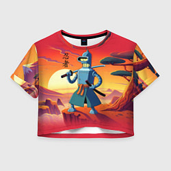 Футболка 3D укороченная женская Бендер ниндзя в Японском пейзаже, цвет: 3D-принт