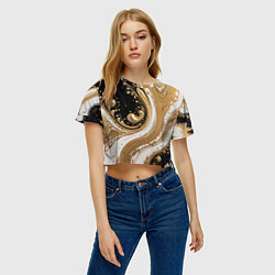 Футболка 3D укороченная женская Черный агат и жидкое золото, цвет: 3D-принт — фото 2