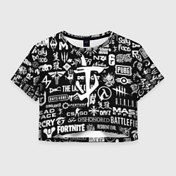 Футболка 3D укороченная женская Doom логотипы всех игр, цвет: 3D-принт