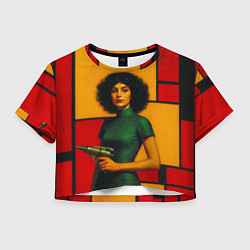 Футболка 3D укороченная женская Девушка с бластером ретрофутуризм поп-арт 1970-е, цвет: 3D-принт
