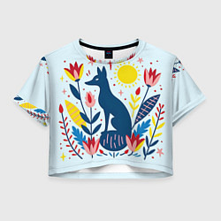 Футболка 3D укороченная женская Синяя лиса, цвет: 3D-принт