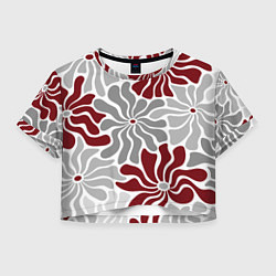 Футболка 3D укороченная женская Цветы cherry and grey pattern, цвет: 3D-принт